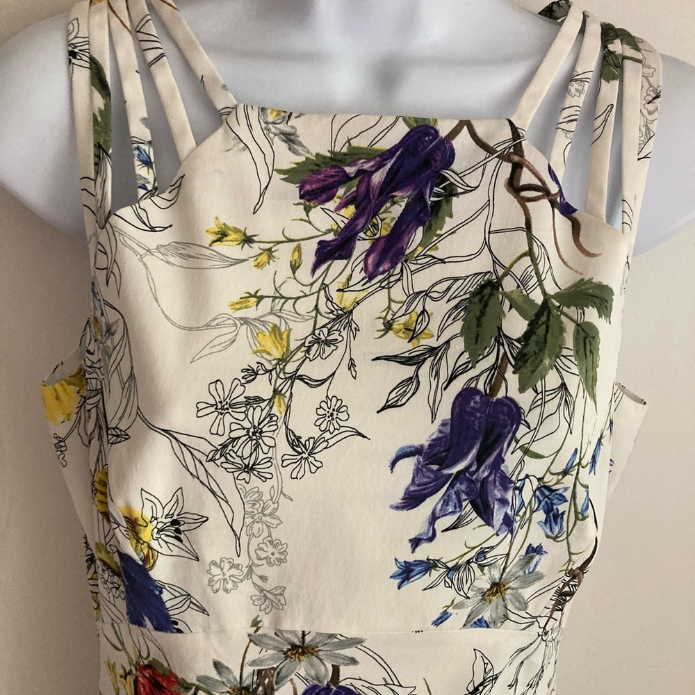 Karen Millen The Atelier White Hand-Painted Floral Print Strappy Sheath Dress, 8 - Picture 7 of 16
